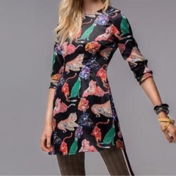 NWT Zara Basic Z1975 Denim Polyester Tiger Cat Dress M - Picture 2 of 12